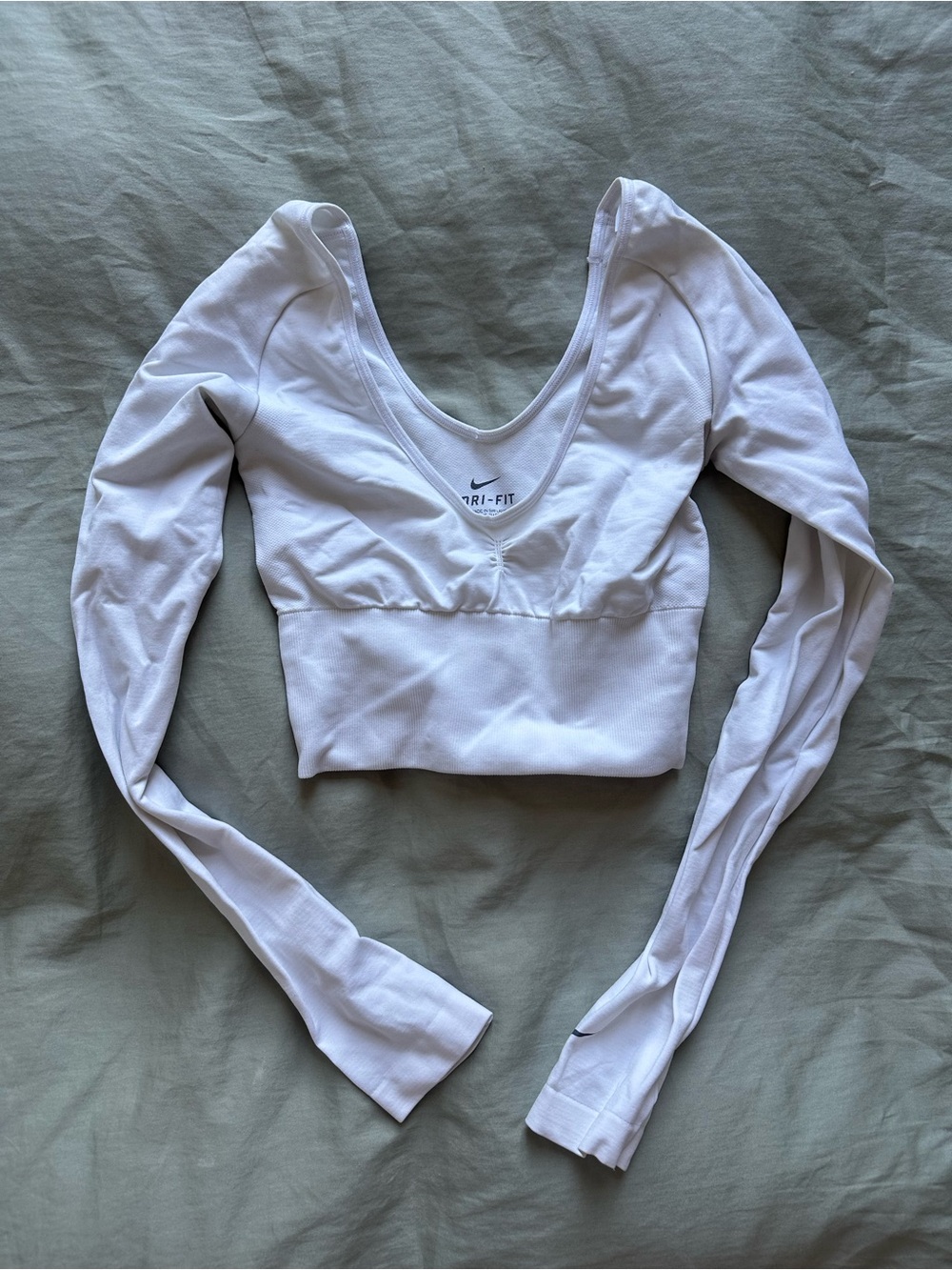 Nike White Dri-FIT Long Sleeve Cropped Top